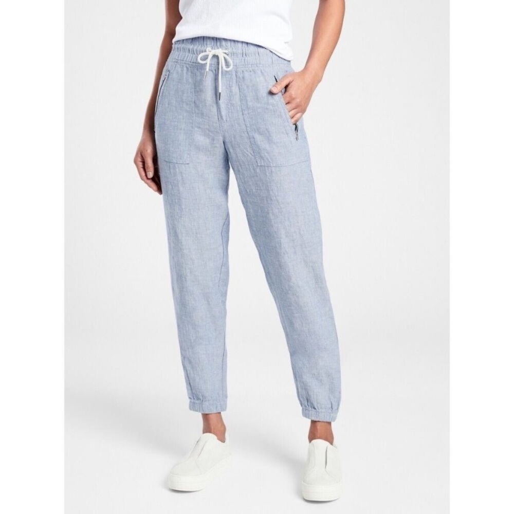 Athleta Cabo Linen Jogger Chambray Blue Size 12